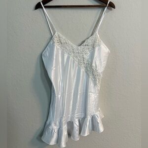 Fantasies by Morgan Taylor White Satin Beaded Babydoll Slip